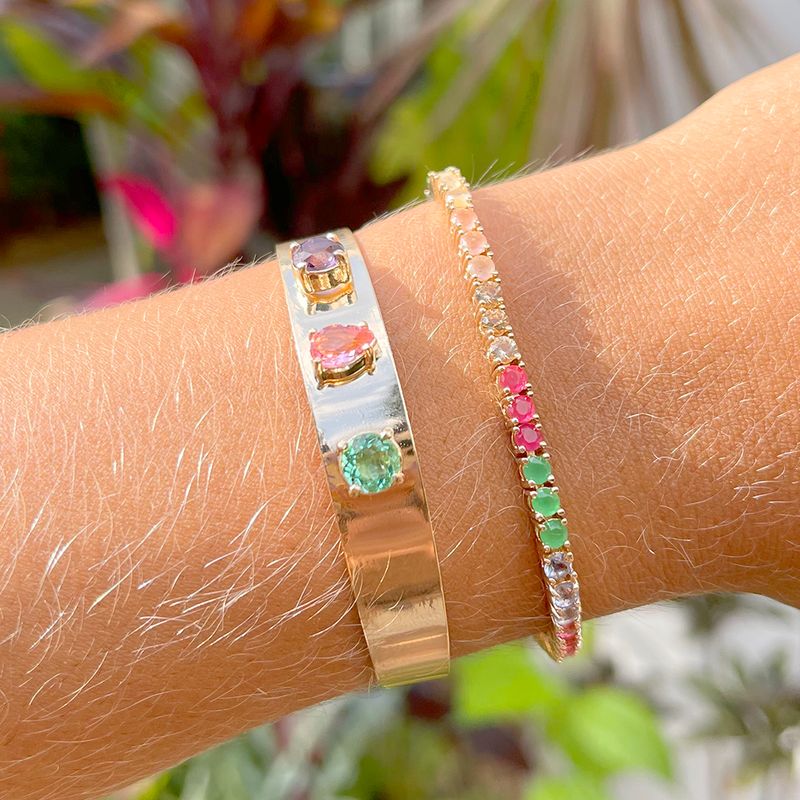 Bracelete-Reto-Formas-Cristal-Ametista-Banho-de-Ouro-18K