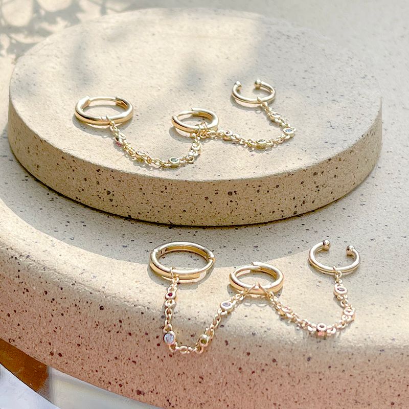 Brinco-Ear-Chain-Cristal-Turmalina-Rosa-Banho-de-Ouro-18K