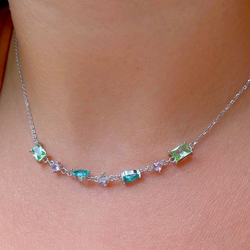 Colar Cristal Topázio Azul Formas Prata 925 51cm
