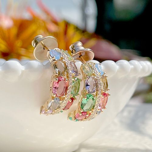 Brinco cristal opala cristal esmeralda cristal london blue inteiro ovais