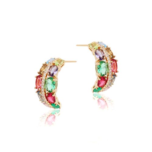 Brinco cristal opala cristal esmeralda cristal london blue inteiro ovais