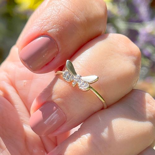 Anel Libélula Zircônia Branca Banho de Ouro 18K (SUPER PROMOÇÃO) aro19