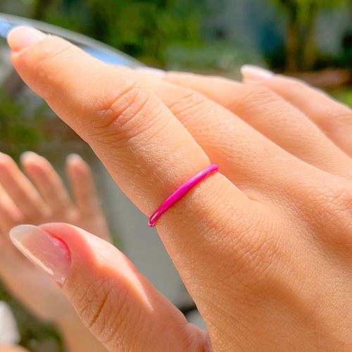 Anel Fininho Resina Rosa Banho de Ouro 18K aro18 (super promoção)