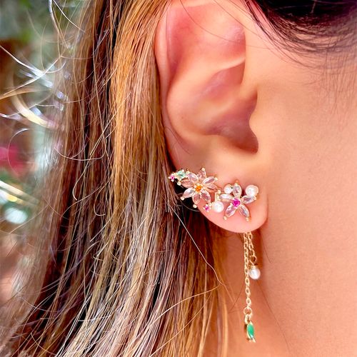 Brinco cristal esmeralda cristal tanzanita perola jardim