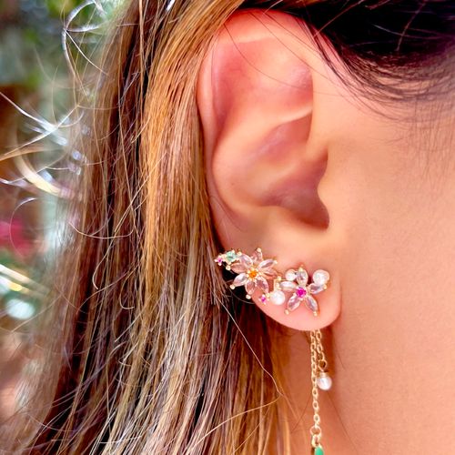 Brinco cristal esmeralda cristal tanzanita perola jardim