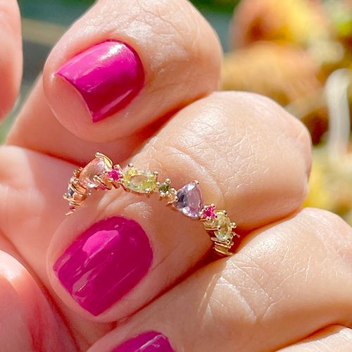 Anel cristal tanzanita cristal london blue quartzo rosa formas e coração aro22