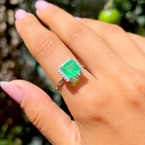 Anel fusion esmeralda zirconia branca retangulo bordado aro22