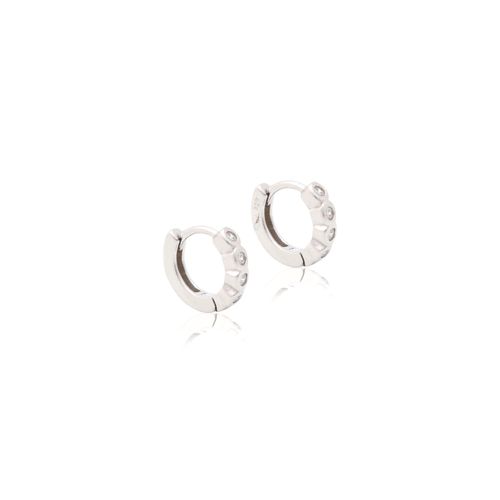 Brinco Argola 10 mm Bolinhas Zircônia Branca Prata 925