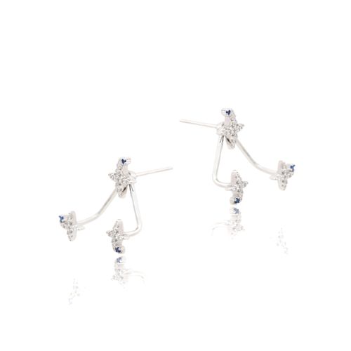Brinco Ear Jacket Estrelas Zircônia Azul-escuro Prata 925