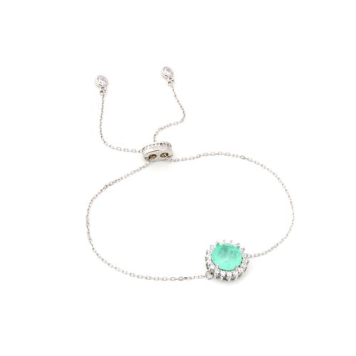 Pulseira fusion esmeralda colombiana zirconia branca botão cravejado
