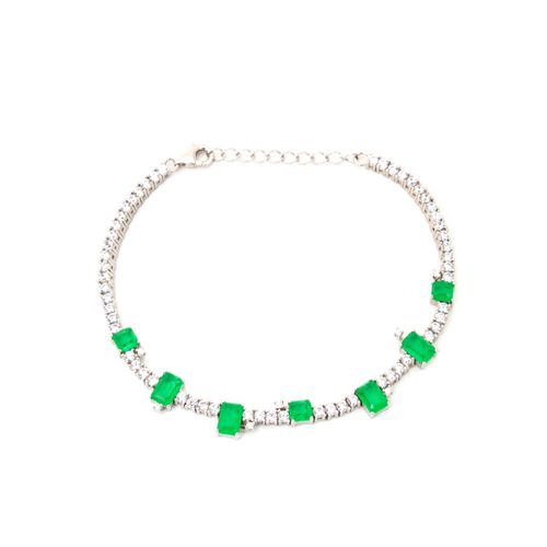 Pulseira Fusion Esmeralda Cubos Prata 925 19cm