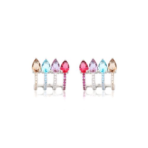 Brinco 4 Gotas Cristal Turmalina Rosa Prata 925 (promoção 50%)