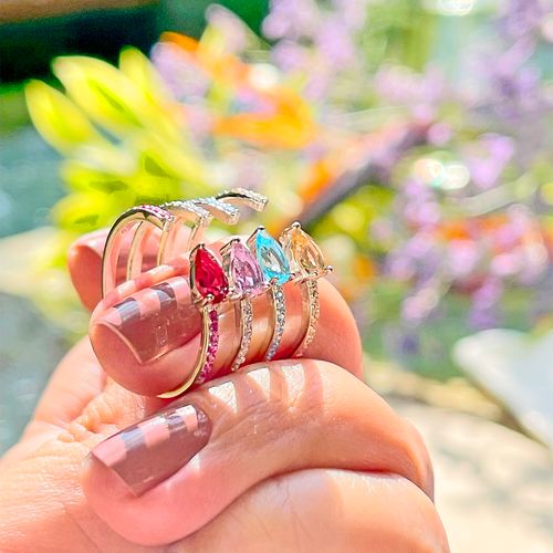 Anel Cristal Turmalina Rosa 4 Gotas Prata 925 aro21