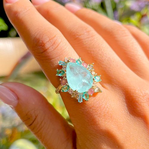 Anel fusion turmalina light cristal citrino cristal paraiba gota com formas aro22 (promoção 50%)