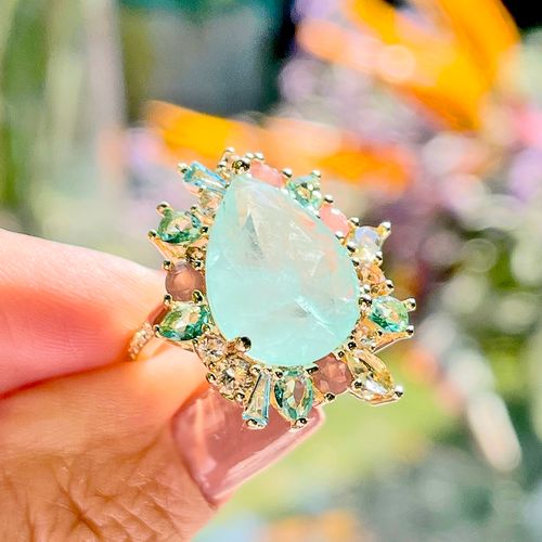 Anel fusion turmalina light cristal citrino cristal paraiba gota com formas aro22 (promoção 50%)
