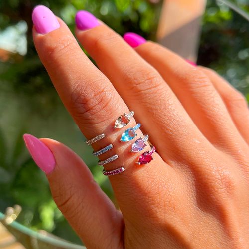 Anel Cristal Turmalina Rosa 4 Gotas Prata 925 aro16