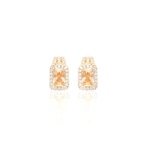 Brinco cristal podange zirconia branca retangular cravejado