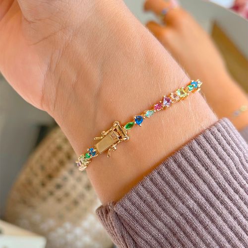 Pulseira cristal safira cristal esmeralda cristal ametista verde formas 17cm