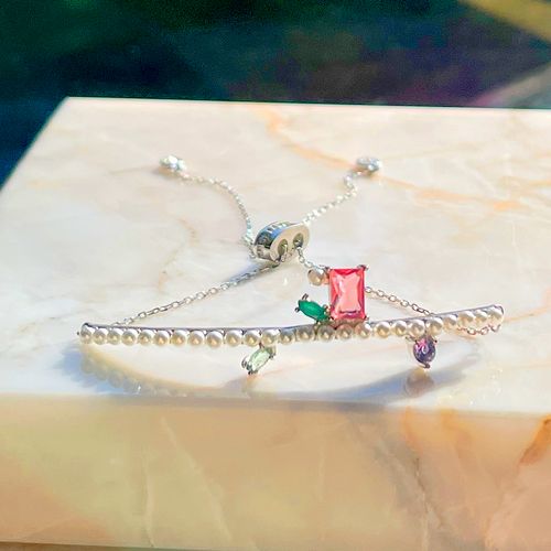 Pulseira cristal turmalina rosa retinho prata 925