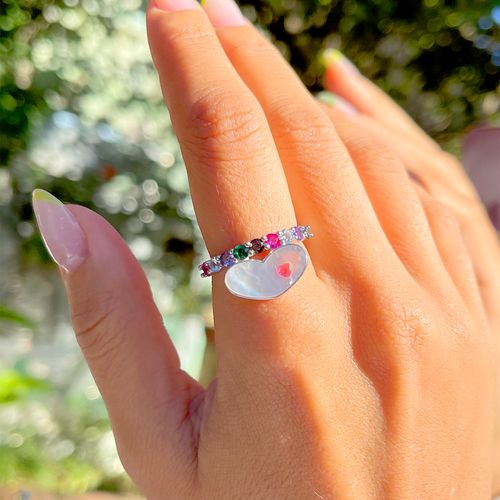 Anel Coração Madrepérola Pingente Prata 925 aro22 (promoção 50%)