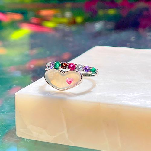 Anel Coração Madrepérola Pingente Prata 925 aro17 (promoção 50%)