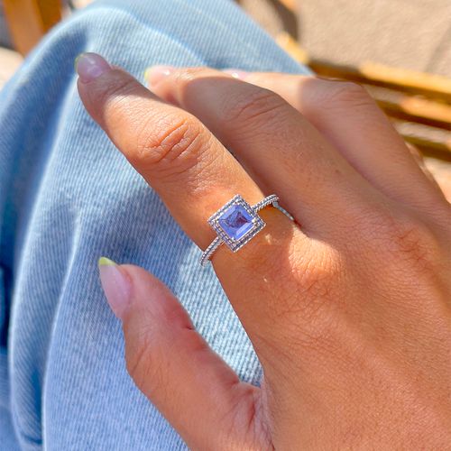 Anel Fusion Tanzanita Quadrado Cravejado Prata 925 aro19