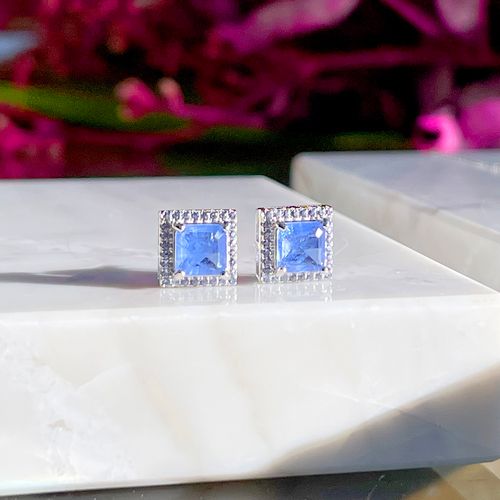 Brinco fusion tanzanita quadrado cravejado prata 925