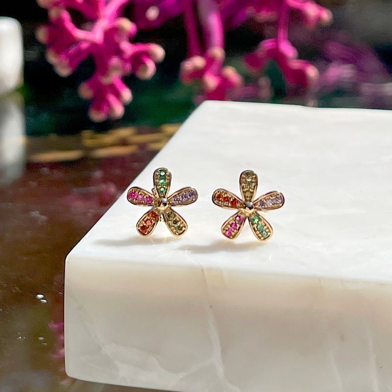 Brinco-Floral-Zirconia-Colorida-Banho-de-Ouro-18K