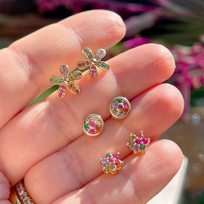 Brinco-Floral-Zirconia-Colorida-Banho-de-Ouro-18K