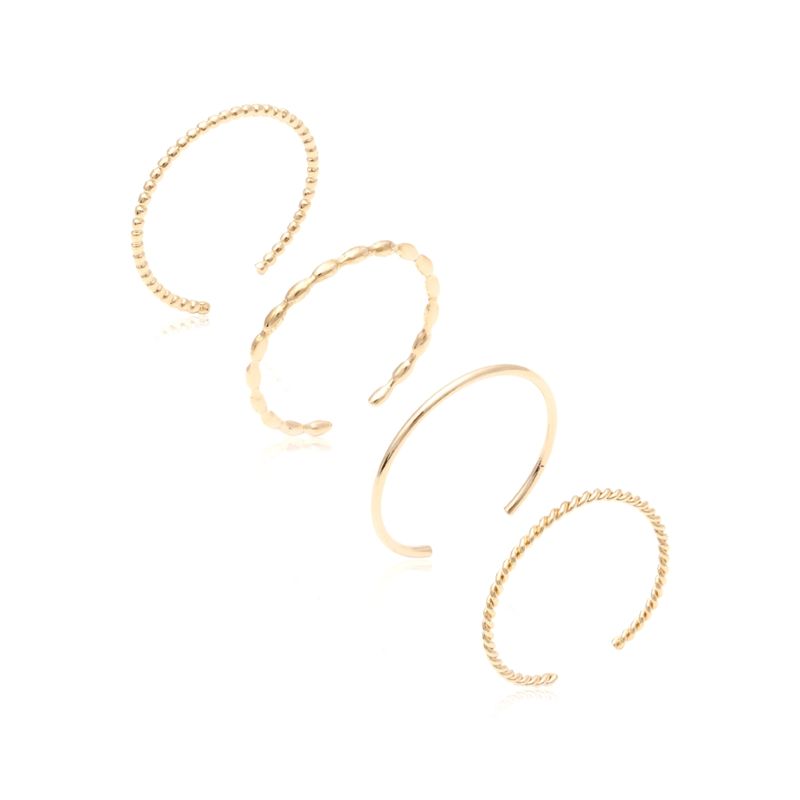 Anel-Liso-Kit-C-4---Gomos-Entrelacado-Bolinhas-Liso--Banho-de-Ouro-18K