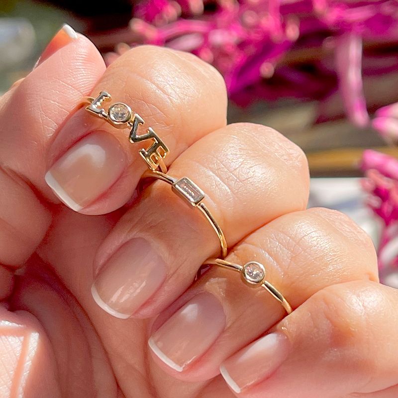 Anel-Kit-C-3-Zirconia-Branca---Redondo-Love-Retangulo--Banho-de-Ouro-18K