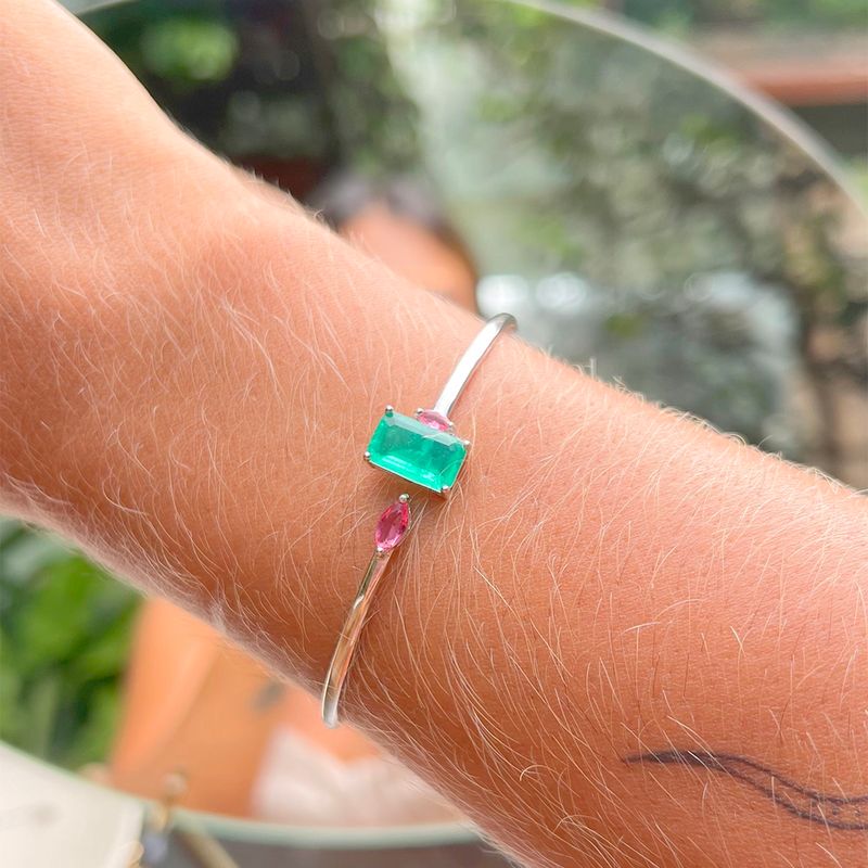 Bracelete-Fusion-Esmeralda-Retangular-Prata-925