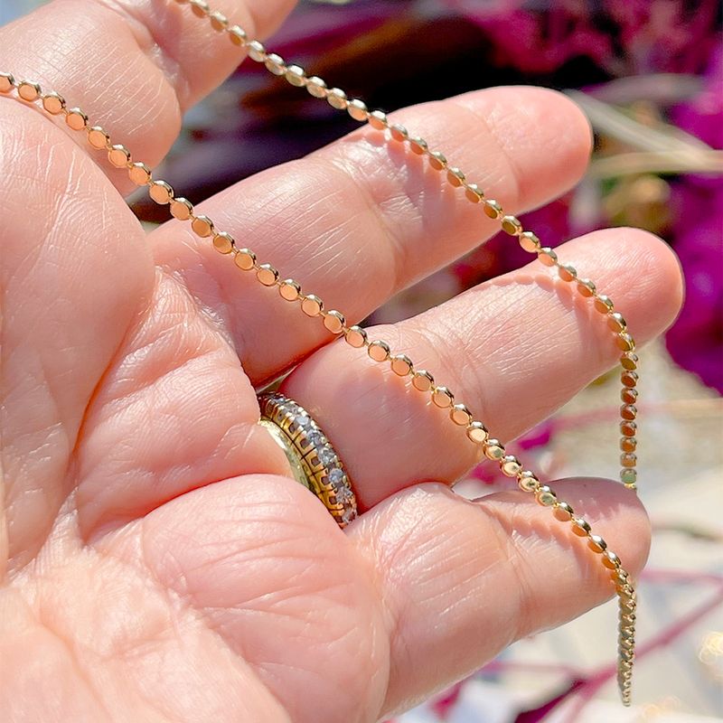 Colar-Pequeno-Liso-Malha-Bolinha-Banho-de-Ouro-18K