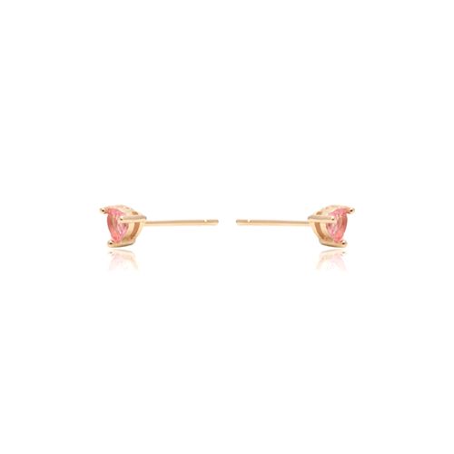 Brinco Cristal Turmalina Rosa Coração Kit C/2 Banho de Ouro 18K