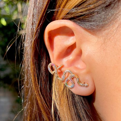 Brinco zirconia colorida serpente (promoção 50%)