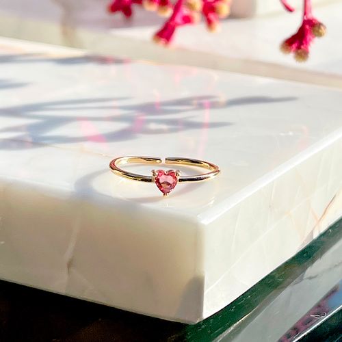 Anel Cristal Turmalina Rosa Coração Banho de Ouro 18K aro17