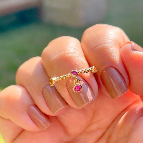 Anel Bolinhas Cristal Turmalina Rosa Banho de Ouro 18K  aro19