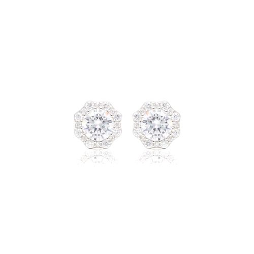 Brinco Flor Cravejado Zircônia Branca Prata 925