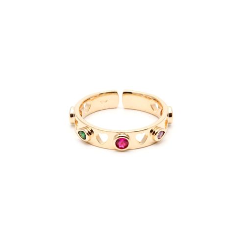 Anel Cristal Topázio Azul Formas Coração Vazado Banho de Ouro 18K aro15 (promoção 50%)