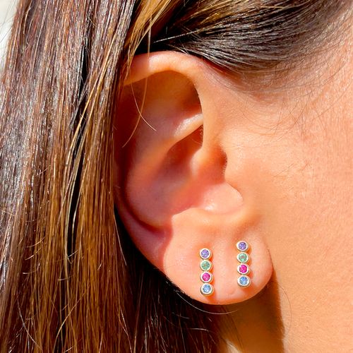 Brinco Cristal Ametista Bolinhas Banho de Ouro 18K