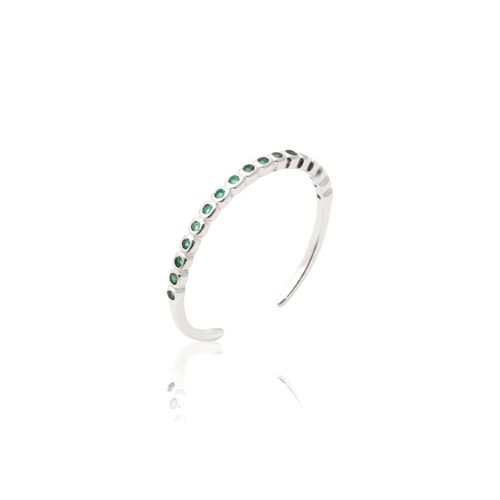 Anel Cristal Esmeralda Aliança Inteira Pedras Prata 925 aro18