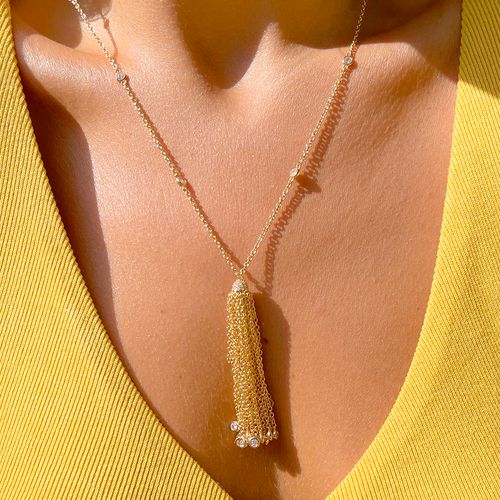 Colar Chuveirinho Zircônia Branca Banho de Ouro 18K 78CM