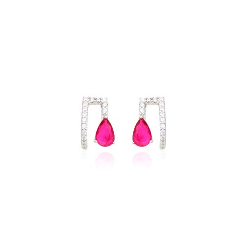 Brinco Gota Cravejado Fusion Turmalina Rosa Prata 925