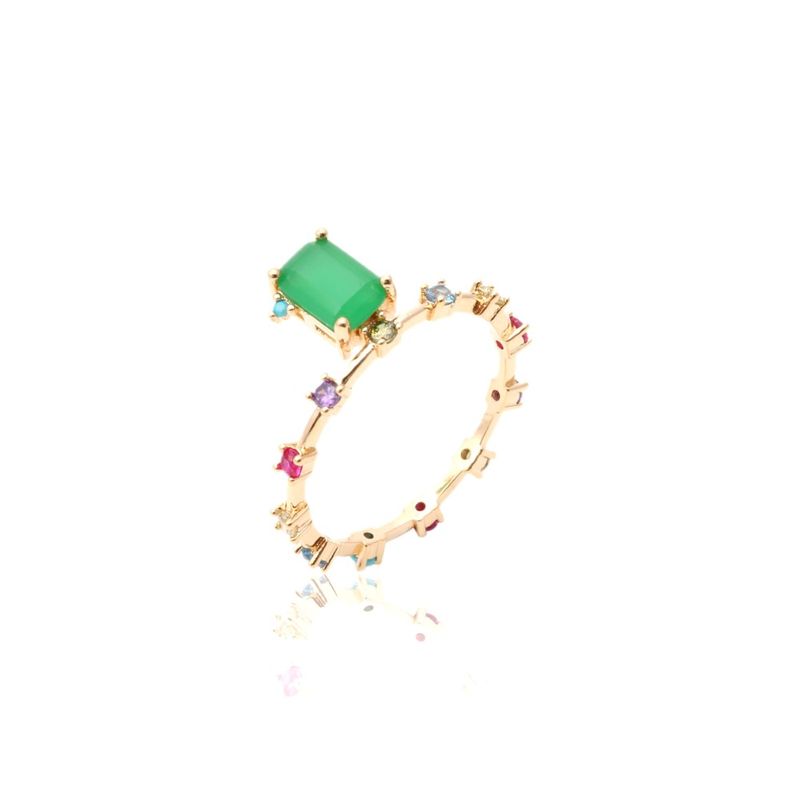 Anel-Cravejado-Gota-Retangulo-Cristal-Esmeralda-Banho-de-Ouro-18K