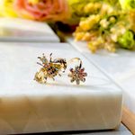 Anel-Cristal-Topazio-Fume-Abelha-Flor-Aberto-Banho-de-Ouro-18K