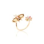 Anel-Cristal-Topazio-Fume-Abelha-Flor-Aberto-Banho-de-Ouro-18K