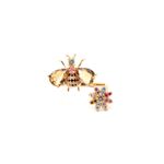 Anel-Cristal-Topazio-Fume-Abelha-Flor-Aberto-Banho-de-Ouro-18K