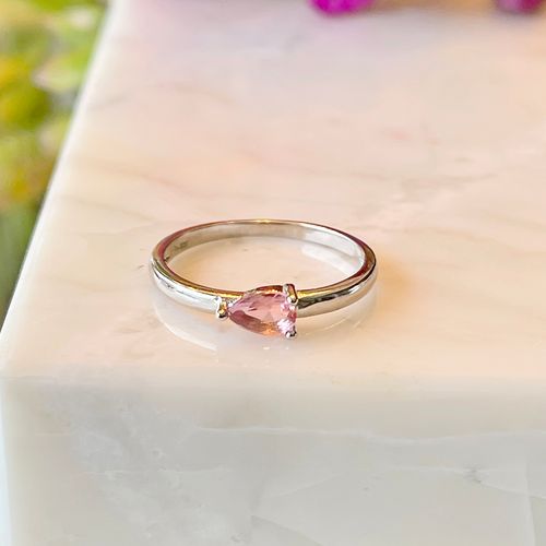 Anel Gota Cristal Turmalina Rosa Prata 925 aro21