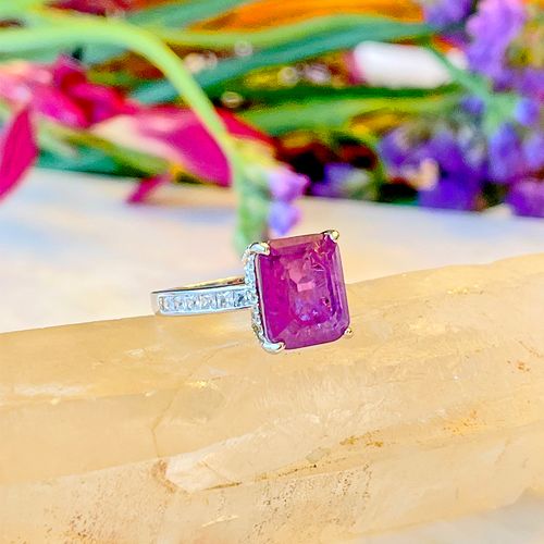 Anel fusion ametista retangular cravejado prata 925 aro22