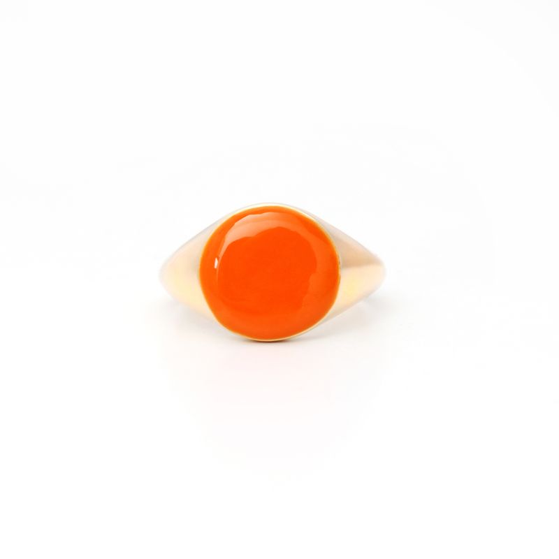Anel-de-Dedinho-Resina-Redondo-Laranja-Banho-de-Ouro-18K